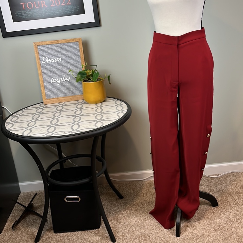 Mango Red Dress Pants gold button NWT. MNG